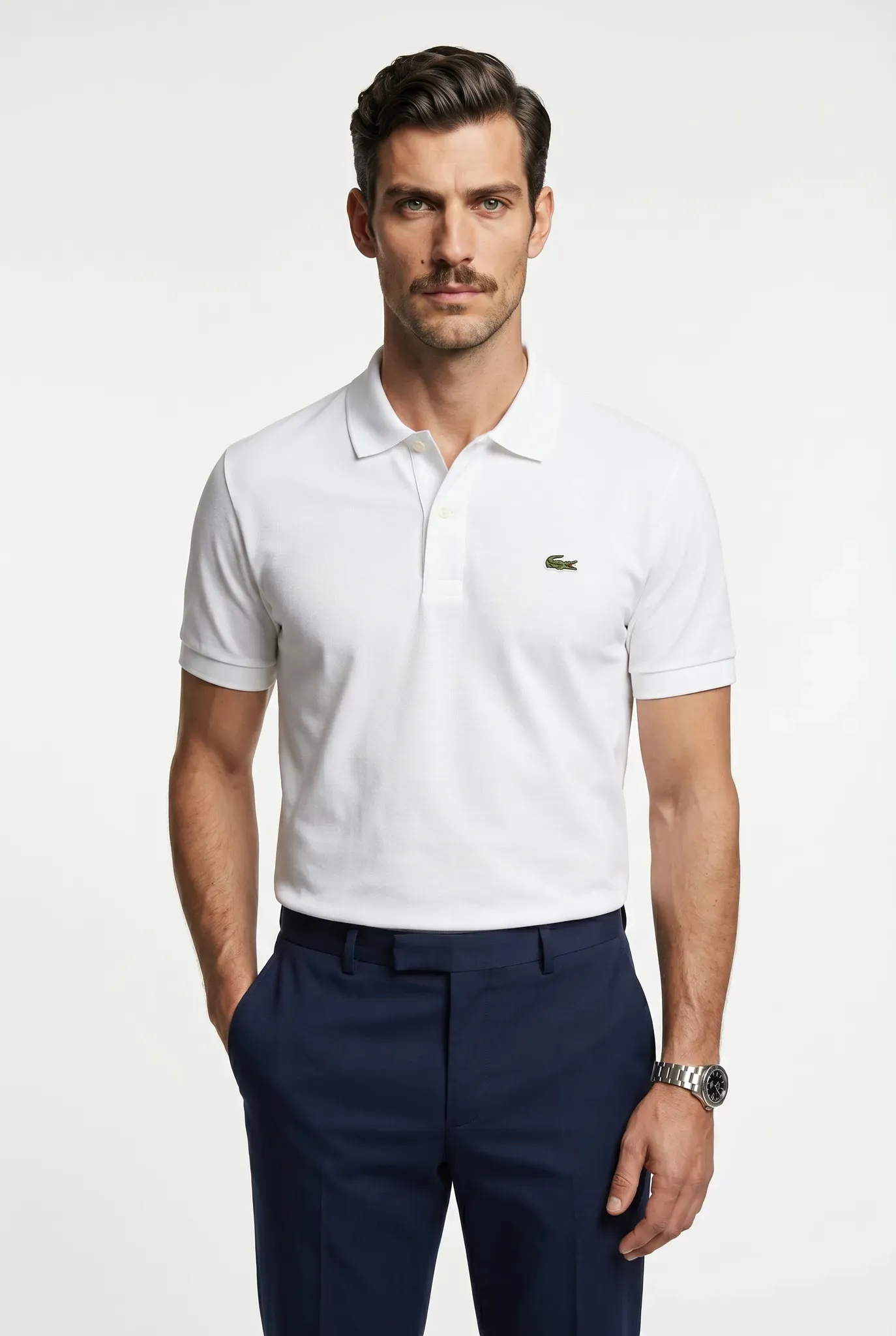 Poloshirt LACOSTE, Herren, Gr. 3, weiß, Jersey, Obermaterial: 100% Baumwolle, unifarben, regular fit normal, Rundhals, Rippstrickbündchen, Shirts, Polokragen, Jersey-Qualität, gesticktes Krokodil auf der Brust
