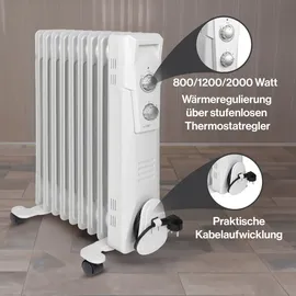 Clatronic Clatronic® Ölradiator | Effiziente Mobile Heizung | elektrische Heizung mit 9 Rippen | Radiator mit 3 Leistungsstufen | Slimline Heizkörper | bi... | Weiß