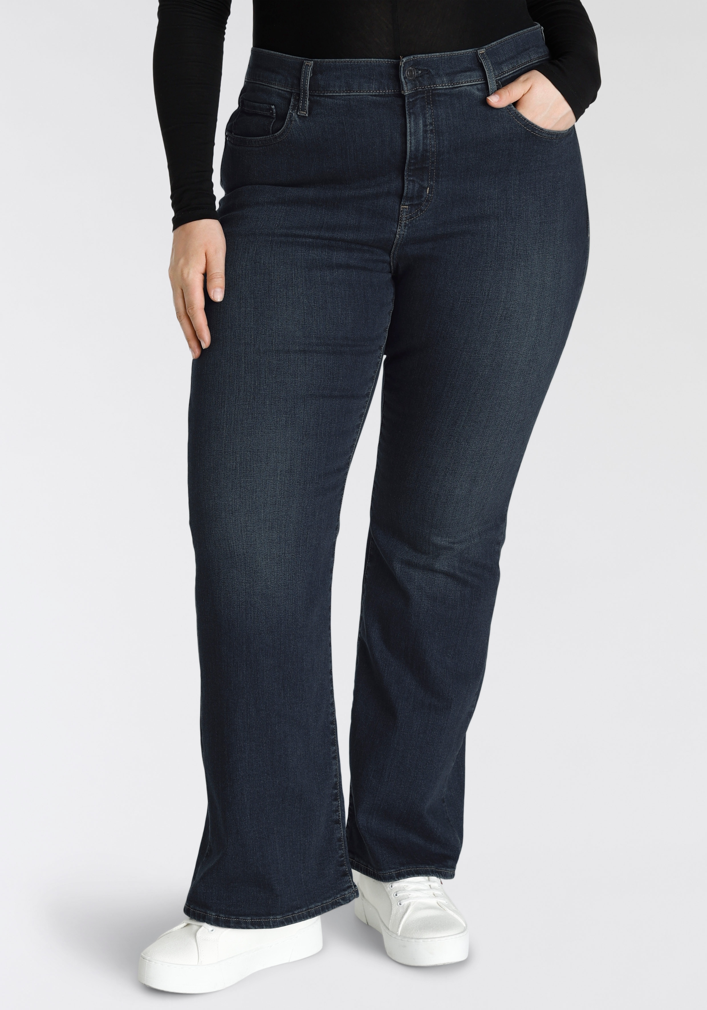 Bootcut-Jeans LEVI'S PLUS "726 PL HR FLARE" Gr. 20 (50), Länge 30, blau (rinsed) Damen Jeans Bootcut