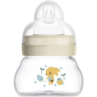 MAM Feel Good Babyflasche aus Glas (90 ml), Babyflasche mit weiter Öffnung, stabile Baby Trinkflasche mit Sauger Gr. 0 aus SkinSoft Silikon, ab der Geburt, Hase/Küken