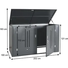 Mendler Fahrradgarage HWC-K64 Fahrradbox abschließbar Metall 121x202x100cm anthrazit