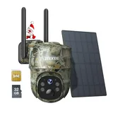 iZEEKER 4G LTE Solar Wildkamera, 2K-PTZ Wildtierkamera mit SD& SIM-Karte, 360°-Vollansicht, Live-Streaming, Remote-Telefonzugriff, No-Glow-IR, Kein WLAN, Nachtsicht, Motion Aktiviert, IP65 Wasserdicht