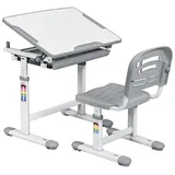 Goplus Kinderschreibtisch mit Stuhl höhenverstellbar neigbar  grau