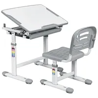 Goplus Kinderschreibtisch mit Stuhl höhenverstellbar neigbar  grau