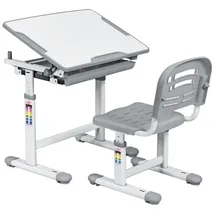 Goplus Kinderschreibtisch mit Stuhl höhenverstellbar neigbar  grau
