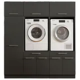 laundreezy 2x Waschmaschinenschrank, Mehrzweckschrank und 3x Schrankaufsatz, Anthrazit - Waschmaschinen-Überbauschrank TÜV-zertifiziert mit viel Stauraum - 185 cm