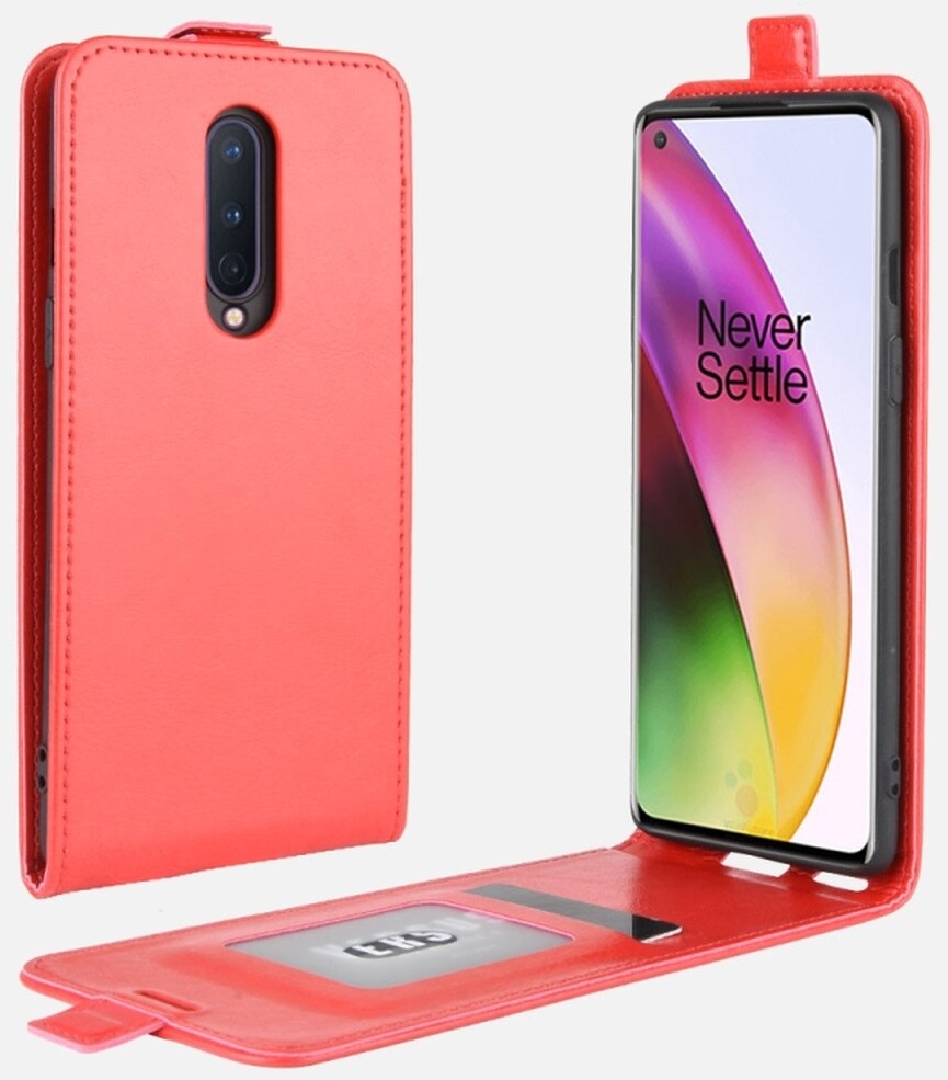 Flip Case Handyhülle für OnePlus 8 Vertikal Schutzhülle Tasche Cover Rot Bumper Smartphone Kartensteckplatz-Kreditkarte-Geldscheine EC-Karte Bank-Karte