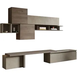 Home Affaire Wohnwand HOME AFFAIRE "Infinity, 8tlg. Breite 330 cm, Höhe variabel (Lowboard, T-Boden", braun (lehmfarben (argilla), bronzo, mercure nb holzstruktur), B:330cm H:210cm T:40cm, Holzwerkstoff, Kastenmöbel-Sets, Wohnwand, 2x Hängewürfel, Würfel-Elem.