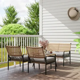 Outsunny Gartenmöbel Set aus Polyrattan Lounge-Set mit 2er Sofa Sessel Glastisch - Dunkelgrau