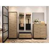 MIRJAN24 Garderoben-Set Quant VII, (6er-Set, Kleiderschrank, Kommode, Schrank, Spiegel, 2x Kleiderhaken), mit LED-Beleuchtung beige|schwarz