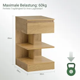 SoBuy Nachttisch Nachtschrank Kommode mit Schublade und 2 Ablagen Beistelltisch 39x65x39cm