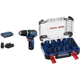 Bosch Professional Akku Schlagbohrschrauber GSB 12V-35 (inkl. 2x3.0 Ah Akku, Ladegerät GAL 12V-40, L-BOXX 102) + 14 tlg. Expert Tough Material Lochsäge Set (für Holz mit Metall, Ø 20-76 mm, Zubehör)