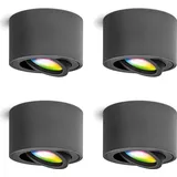 linovum 4x SMOL Aufbau Deckenspot RGB SMART rund flach schwenkbar in anthrazit grau - Aufputzleuchte Ø 80 mm Fassung für LED Modul