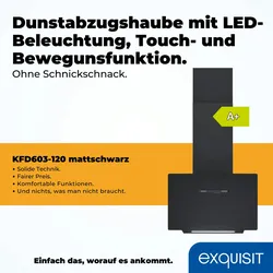 Exquisit Dunstabzugshaube 60cm, Touch-Bedienung, Gestensteuerung, Metallfettfilter, LED-Beleuchtung, Abluft, Umluft, KFD603-120 mattschwarz