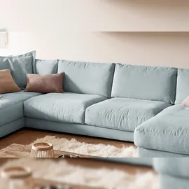 KAWOLA Wohnlandschaft U-Form Madeline Cord Longchair rechts hellblau