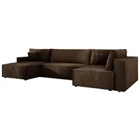 Ecksofa U form Schlaffunktion Cord COBRA XL 150x400 cm, Wohnlandschaft U form, Eckcouch U form, Sofa XXL, Polsterecke, Couch - Rechts Braun PS06 - Braun