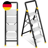 KINGRACK Trittleiter 4 Stufen Klappbar Aluminium, Klappleiter Mit Handlauf, Haus