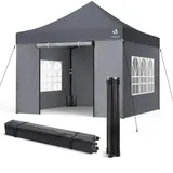 VOUNOT Pavillon 3x3m Wasserdicht Stabil Winterfest, Pop Up Faltpavillon mit 4 Seitenteilen 4 Sandsäcke, Party Pavillon Faltbar Partyzelt, Grau