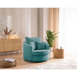 s-style möbel Drehsessel Ted Cord 107 x 94 x 100 cm Türkis drehbar mit Kissen