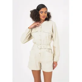 Freshlions Jumpsuit FRESHLIONS "Jade", Damen, Gr. XL, EURO-Größen, beige, 100% Leinen, kurz, Overalls Jumpsuit, im klassischen Design