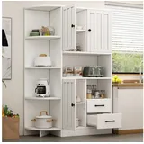 Merax Eckschrank Aufbewahrungsschrank Eckregal Mehrzweckschrank in Weiß (1-St., 104*35*155cm) mit 14 Ablagebereichen, 3 Schränken, 2 Schubladen & offenen Fächern weiß