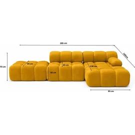 kaiser möbel Ecksofa modular mit Hocker, Sofa L-Form, Veloursstoff Salvador, Gelb, Rechts, Selia - Gelb