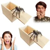 2 Stück Spinnen Spielzeug Box Holz Scherz Spinne Box Spider Prank Scare Box Gummispinne Holz-Überraschungs-Streichschachtel mit Gefälschten Spinnen Gift Halloween-Spielzeug Gummispinne Spinnenbox