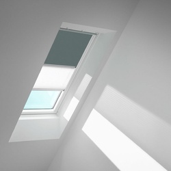 VELUX Verdunkelungsrollo Duo DFD Blaugrau/Weiß 4581, 55x78 cm (C02), Aluminiumschiene,GGU,Manuell,VELUX