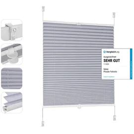Sekey Plissee ohne Bohren Verdunkelung, Fenster Plissee Klemmfix Jalousie 55 cm breit, Verspannt Blickdicht Sonnenschutz Fensterollo, 55x120cm, Blaugrau