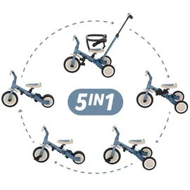 Petite&Mars Multifunktionales 5-in-1-Dreirad Turbo * Fahrrad * Dreirad * Laufrad * Rutschauto * Lauflernfahrzeug (Ocean Blue)