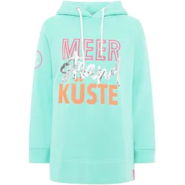 Zwillingsherz Hoodie Meer Strand Küste mit Kapuze, Pailletten-Schriftzug und aufgesticktem Anker-Motiv grün S/M (36/38)