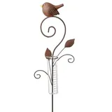 dio only for you Gartenstecker Vogel mit Regenmesser braun 105 cm, Metallstecker Blumenstecker Niederschlagsmesser mit Skala