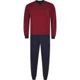 Hajo Herren Schlafanzug Set - lang, Bündchen, V-Neck, Klima-Light, Cotton-Mix Rot, 5XL