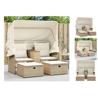 vidaXL Gartensofa 2-Sitzer mit Dach und Hockern Beige Poly Rattan