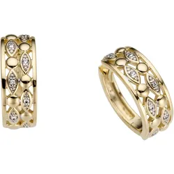 Paar Creolen FIRETTI "Schmuck Geschenk Gold 585, Zeitlos, teilw. rhodiniert", weiß (gelbgoldfarben, silberfarben, weiß), Ohrringe, Damen, 0,04 ct P2 = erkennbare Einschlüsse, Gelbgold 585-Diamanten, Gelbgold 585, Diamanten, mit Brillant - Verschnittfassung