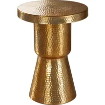 FineBuy Beistelltisch 43 x 59 cm Aluminium - Hammerschlag Alu kleiner Couchtisch - Orientalischer Design Wohnzimmertisch Gold