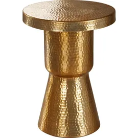 FineBuy Beistelltisch 43 x 59 cm Aluminium - Hammerschlag Alu kleiner Couchtisch - Orientalischer Design Wohnzimmertisch Gold
