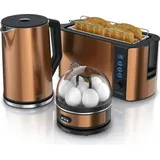 Arendo - Wasserkocher mit Toaster und Eierkocher SET Edelstahl Kupfer Wasserkocher 1,5L 40° - 100°C, Toaster 4 Scheiben LED-Display 6 Bräunungsgrade