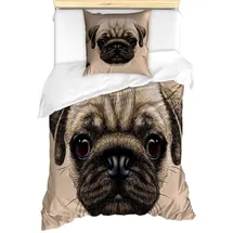 ABAKUHAUS Mops Bettbezug Set für Einzelbetten, Haustier-Tier-Kunst-Entwurf Hund, Weicher Microfaserstoff Allegigeignet kein Verblassen,Tan Pale Brown