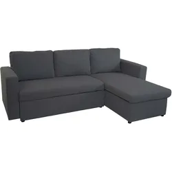 Mendler Schlafsofa HWC-D92, Couch Ecksofa Sofa, Schlaffunktion 220x152cm Stoff/Textil ~ dunkelgrau, ohne Deko-Kissen