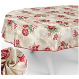 ANRO Tischdecke abwaschbar mit Motiv schmutzabweisend Stoff-Wachstuch 2.0 (Einzelstück 1-tlg), auch als Gartentischdecke - mit Schutzschicht beige Oval | 140 cm x 280 cm x 0.3 mm