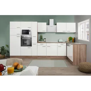 Respekta Winkelküche Oliver L-Form 370 x 172 cm E-Geräte weiß seidenglanz/eiche york nachbildung