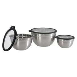 CHEF CUISINE Edelstahl-Schüsseln, 3er Set, Glasdeckel, Langlebig, Lebensmittelecht,