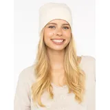 Beanie ZWILLINGSHERZ, Damen, wollweiß, Strick, Obermaterial: 100% Kaschmir, unifarben, Mützen Beanie, Feinripp, breiter Umschlag, Wolle