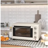 HOMCOM Minibackofen Backofen 10 L 750W 100-230°C mit Backblech Pizza-Ofen, zum Grillen, Backen, Toasten, Cremeweiß weiß 46 cm x 29 cm x 38.5 cm