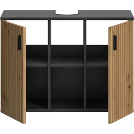 WELLTIME Waschbeckenunterschrank WELLTIME "MANI, Paneeloptik, 2 offene Fächer, Siphonausschnitt", basalt nachbildung, artisan oak nachbildung, B:80cm H:59cm T:30cm, FSC-zertifizierter Holzwerkstoff, Schränke, Waschbeckenunterschrank, WBU, Waschbeckenunterschrank,
