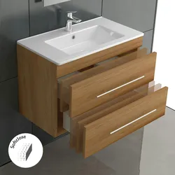 Alpenberger Waschtisch mit Unterschrank | Badmöbel Set Keramik Waschbecken | Waschbeckenunterschrank Vormontiert | Waschplatz mit SoftClose Schubladen
