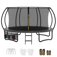 VFU Trampolin Outdoor Ø 222/305/366/427 cm, Kindertrampolin Gartentrampolin mit Sicherheitsnetz, Schuhtasche und Leiter, Runde Trampoline für Kinder mit Randabdeckung, Schwarz