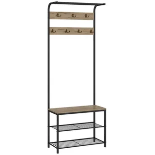 Vicco Wandgarderobe, Eiche Schwarz, Ablage, Bank & Schuhregal, Industrial