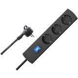 Kopp UNOversal® plus, 1,4m Kabel, 3-fach in schwarz mit Schalter
